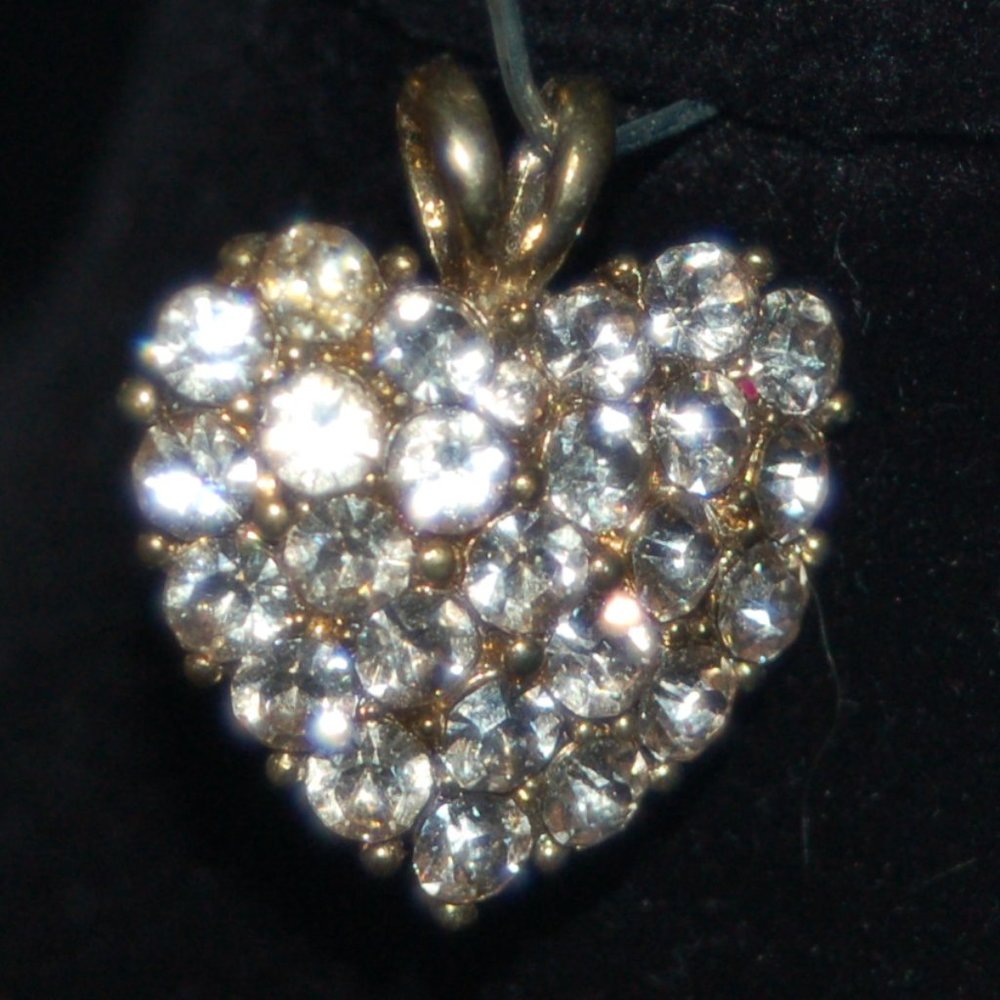 Gold Tone Heart with Rhinestones Pendant ~ Pretty!